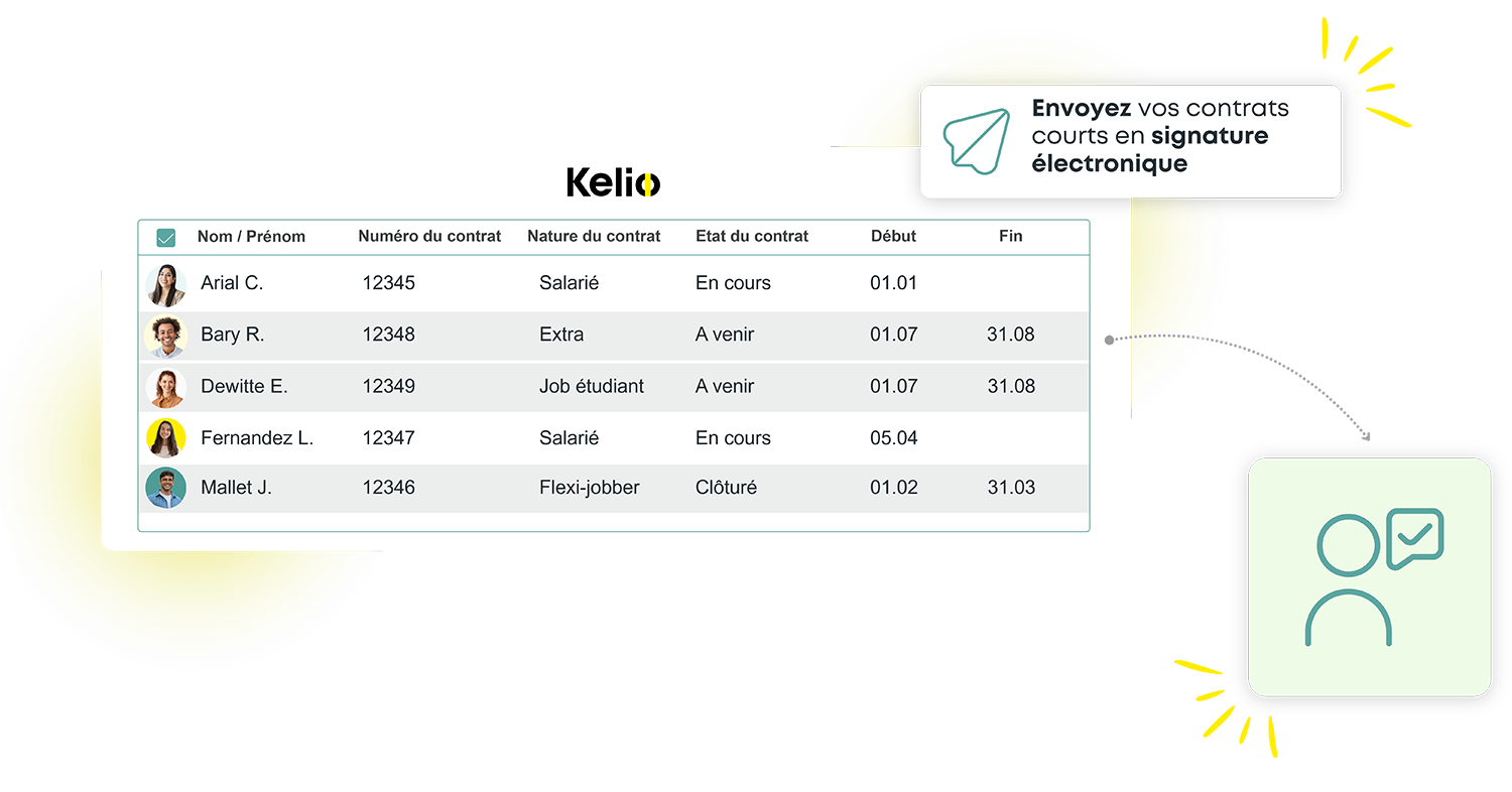 Envoi et validation par signature électronique de contrats courts pour flexi-jobs et étudiants dans Kelio