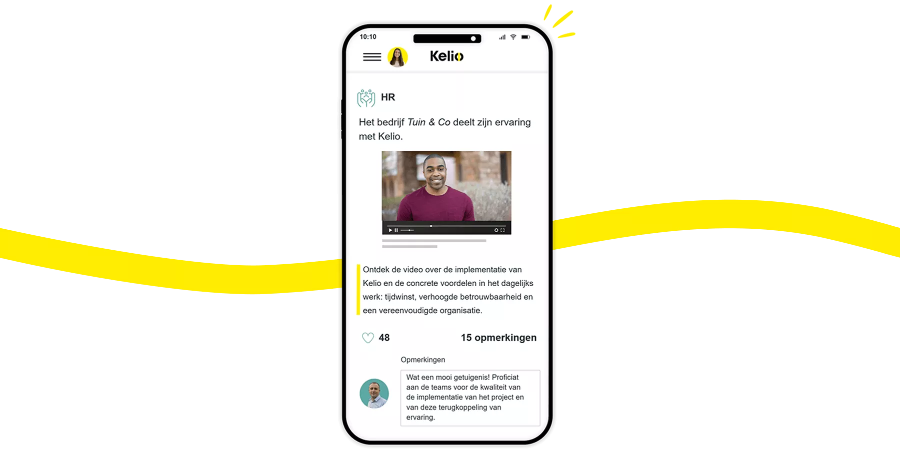 Kelio-portaal in sociale-netwerkmodus: nieuws, getuigenissen en interacties (likes, reacties) van medewerkers