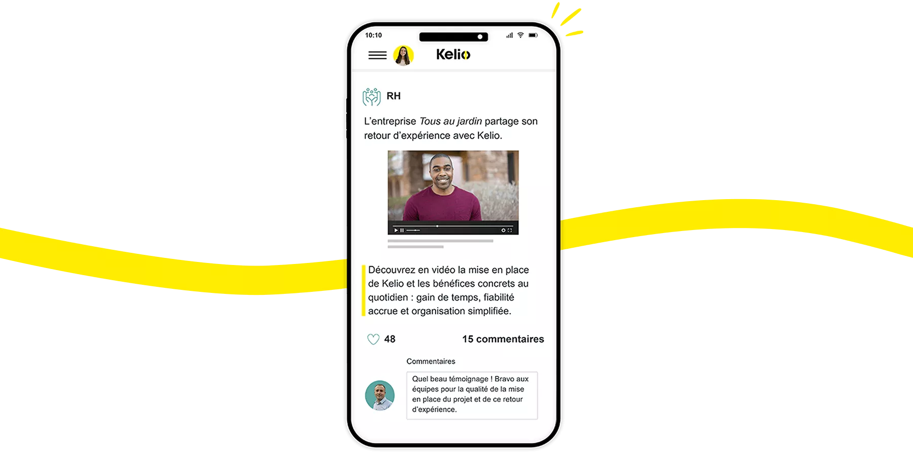 Portail Kelio mode réseau social : actualités, témoignages et interactions (likes, commentaires) des salariés