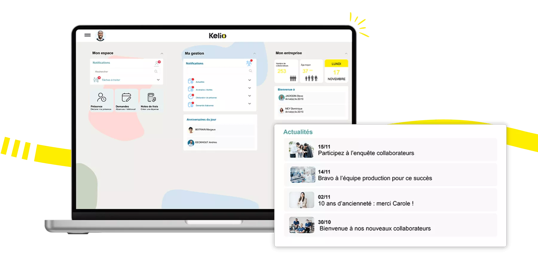 Logiciel Kelio : Interface de partage des projets stratégiques et réussites collectives en entreprise