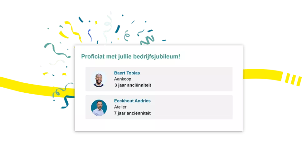 Verjaardagsmeldingen in de Kelio-software om erkenning en betrokkenheid te versterken.