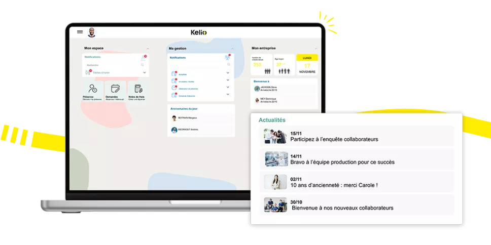 Logiciel Kelio : Interface de partage des projets stratégiques et réussites collectives en entreprise