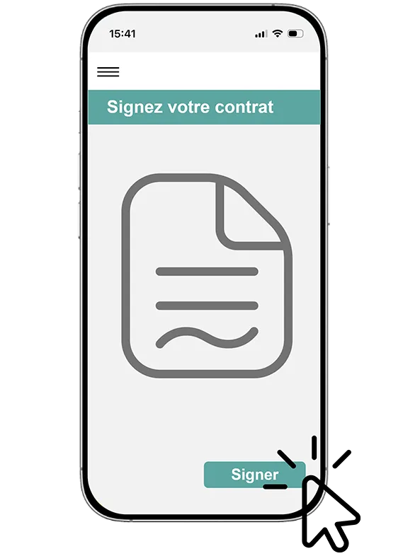 Interface mobile Kelio affichant la signature électronique à distance d'un contrat journalier sur smartphone