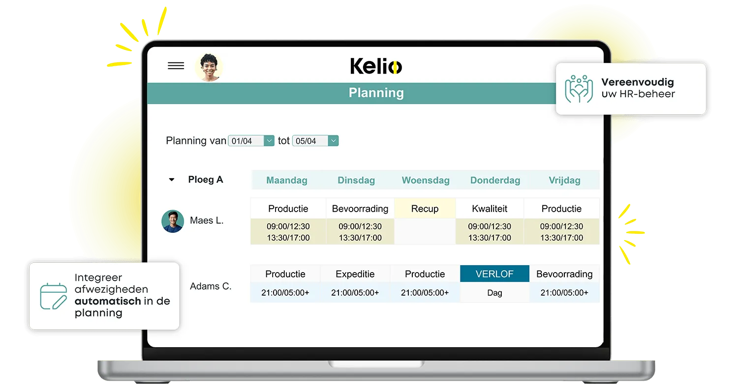 Kelio-software voor roosterbeheer voor de automatische verwerking van afwezigheden en werktijden